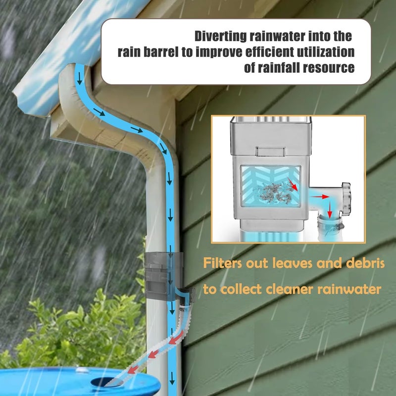 XPINYT Rain Barrel Diverter Kit, Downspout Diverter Fits for 2"x 3" or 3"x 4" Standard Downspout, Rainwater Collection System with Adjustable Valve and Filter,5ft Hose(White) - Image 5